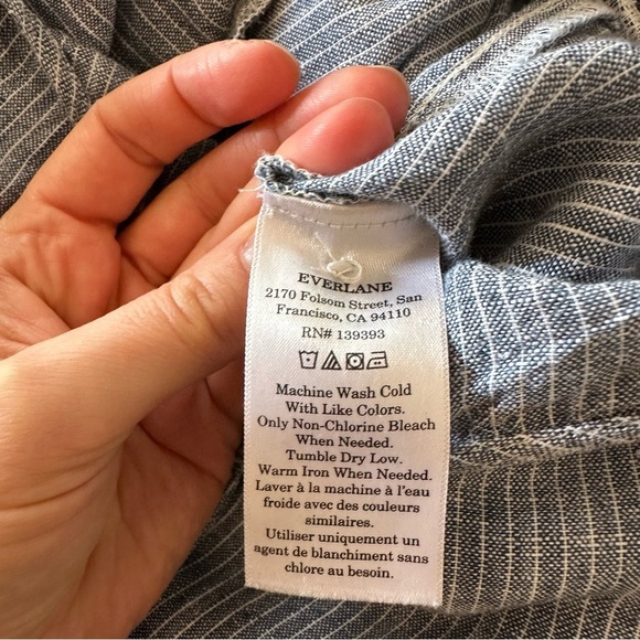 EVERLANE The Linen Side-button Blue White Straight Leg Jumpsuit Size 2 - Picture 11 of 15